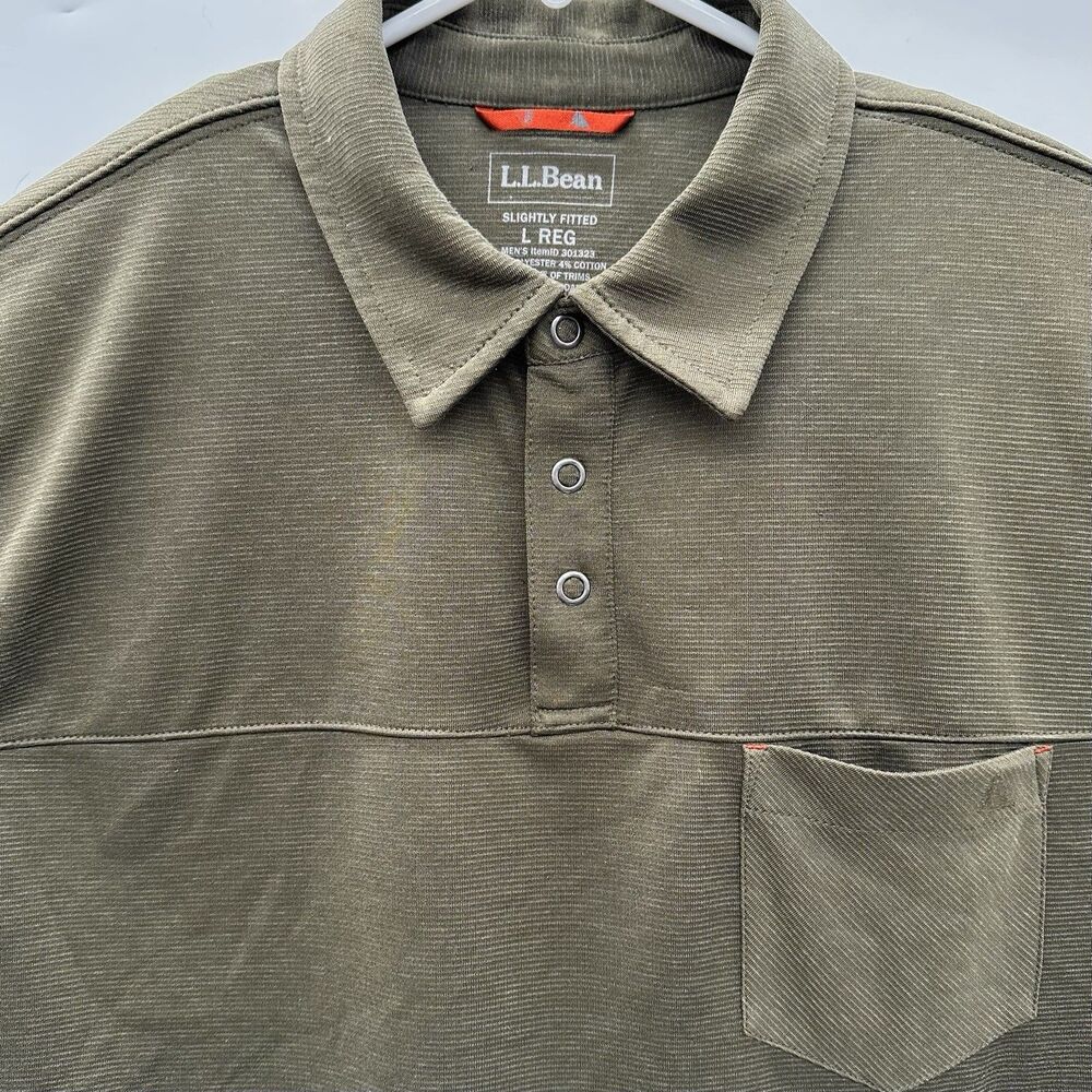 LL Bean Polo Shirt Mens Large Olive Green Slightly Fitted Breathable